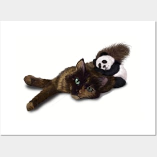 Panda Cuddles Cat Posters and Art